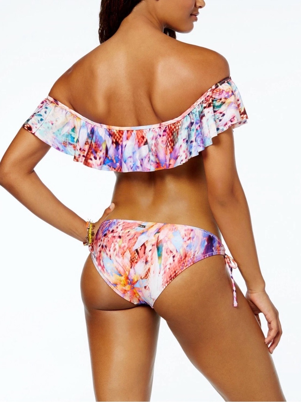 Raisins Crystal Cove Mermaid Flounce Bikini Set Pink Floral Size Large NWT